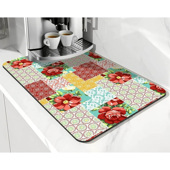 Coffee Bar Mat Accessories for Countertop Pioneer Flower Absorbent Hide Stain Rubber Backed Dish Drying Mats for Kitchen Counter Draining Pad Decor Gift Fit Under Coffee Maker (20x12in)
