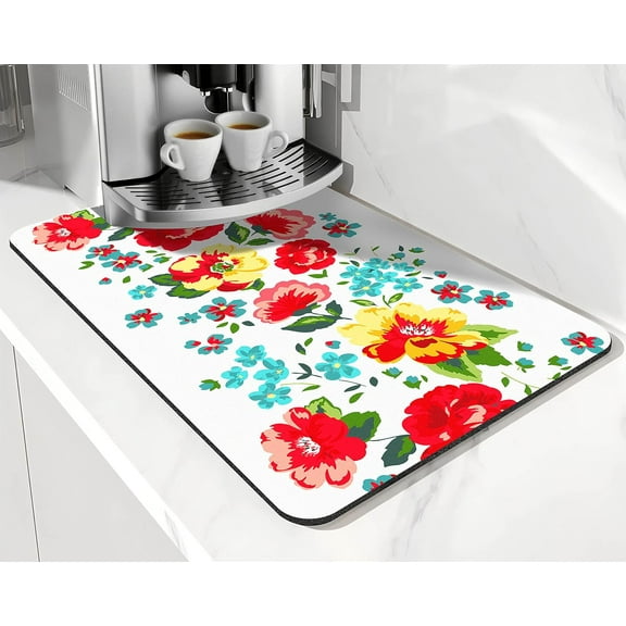 Coffee Bar Mat Accessories for Countertop Pioneer Flower Absorbent Hide Stain Rubber Backed Dish Drying Mats for Kitchen Counter Draining Pad Decor Gift Fit Under Coffee Maker (20x12in)