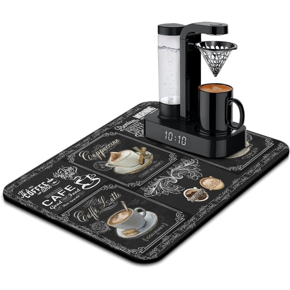 Coffee Bar Mat Accessories for Countertop Super Absorbent Anti-Slip Silicone Flower Dish Drying Mats for Kitchen Counter Draining Pad Decor Gift Fit Coffee Maker Coffee Pot Espresso Machine 24inx18in