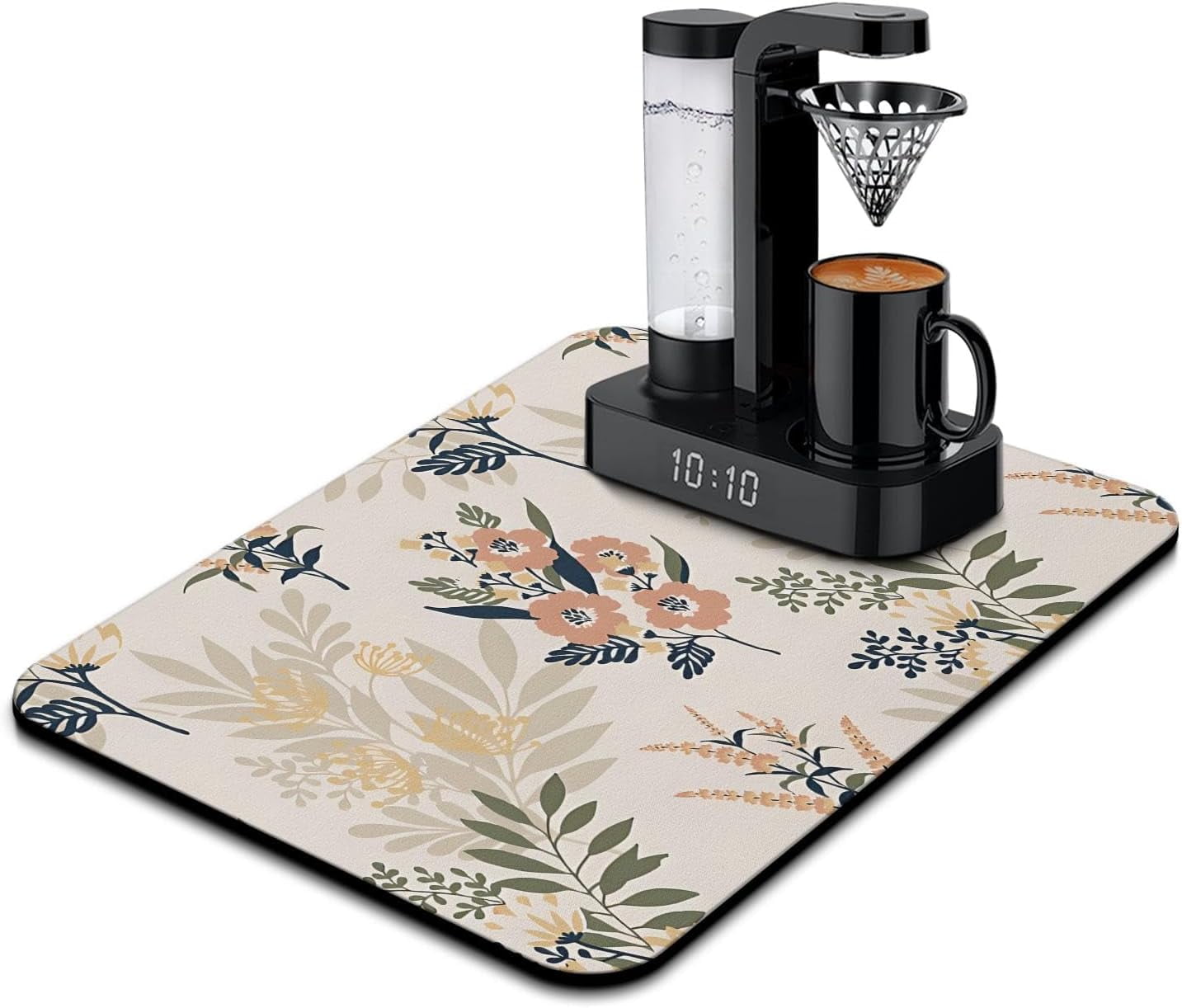 Coffee Bar Mat Accessories for Countertop Super Absorbent Anti-Slip Silicone Flower Dish Drying Mats for Kitchen Counter Draining Pad Decor Gift Fit Coffee Maker Coffee Pot Espresso Machine 24inx18in