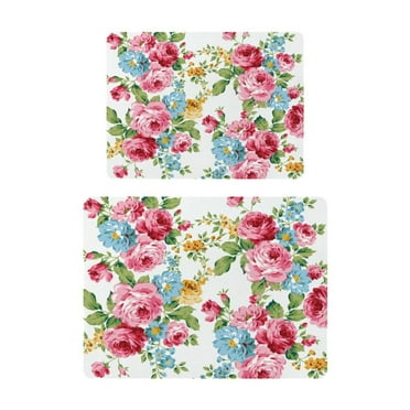 Coffee Bar Mat Accessories, Yoaney Countertop Flower Absorbent Rubber Dish Drying Mat Suitable for Kitchen Counter Drain Mat Hides Stains Exquisite Decoration Gift, Red-30*40