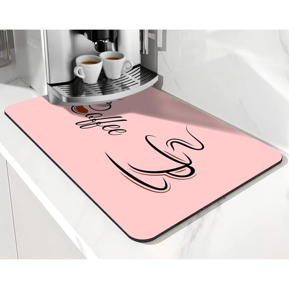 Coffee Bar Mat Accessories for Countertop Absorbent Hide Stain Rubber Backed Dish Drying Mats for Kitchen Counter Draining Pad Decor (19.5x12in)Pink