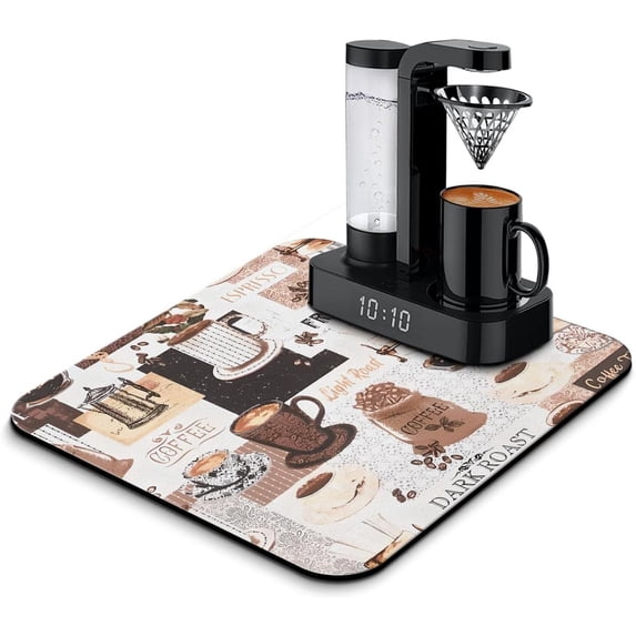 Coffee Bar Mat Accessories for Countertop Absorbent Hide Stain Rubber Backed Dish Drying Mats for Kitchen Counter Draining Pad Decor Gift(18x16in)