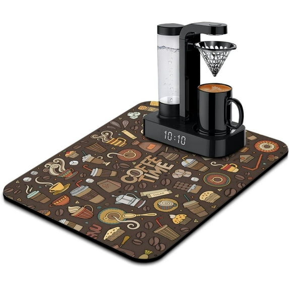 Coffee Bar Mat Accessories for Countertop Absorbent Hide Stain Rubber Backed Dish Drying Mats for Kitchen Counter Draining Pad Decor Gift (24x16in)
