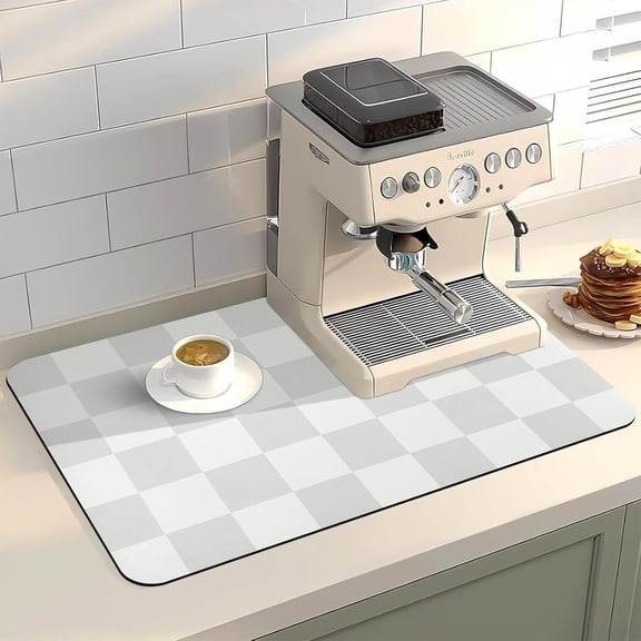 Dish Mat Drying Kitchen Mat, ,12"x16" Super Absorbent Kitchen Dish Drying Pad for Countertop, Easy to Clean Drainer Mats with Non-slip Rubber Backed for Kitchen Counter, Beige Checkered