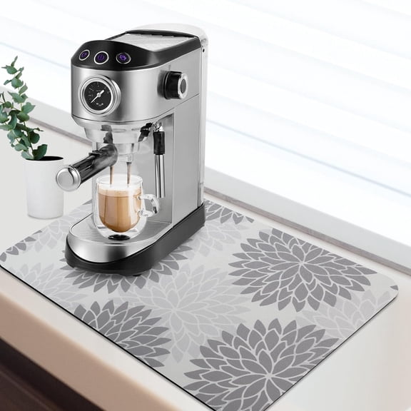 Coffee Bar Mat for Countertops Coffee Mat Dish Drying Mat for Kitchen Counter Absorbent Hide Stain Rubber Backed Dish Mat Drying Kitchen Mat Coffee Bar Accessories, 12"x19", Grey