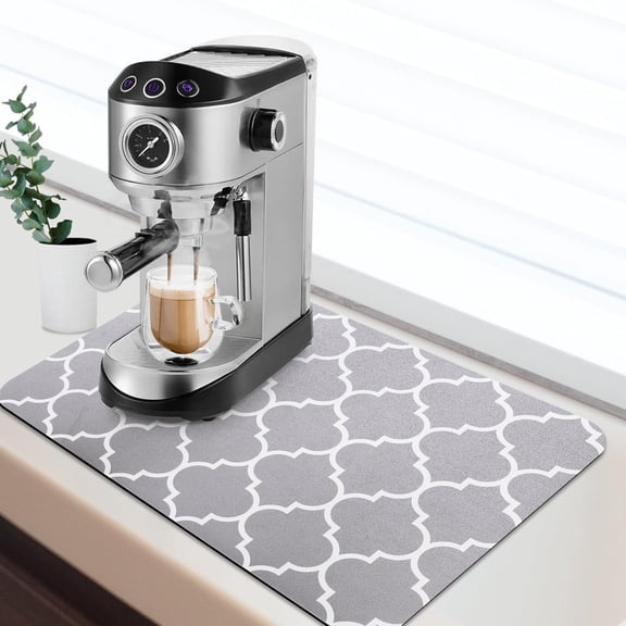 Coffee Bar Mat for Countertops Coffee Mat Dish Drying Mat for Kitchen Counter Absorbent Hide Stain Rubber Backed Dish Mat Drying Kitchen Mat Coffee Bar Accessories, 12"x19", Grey
