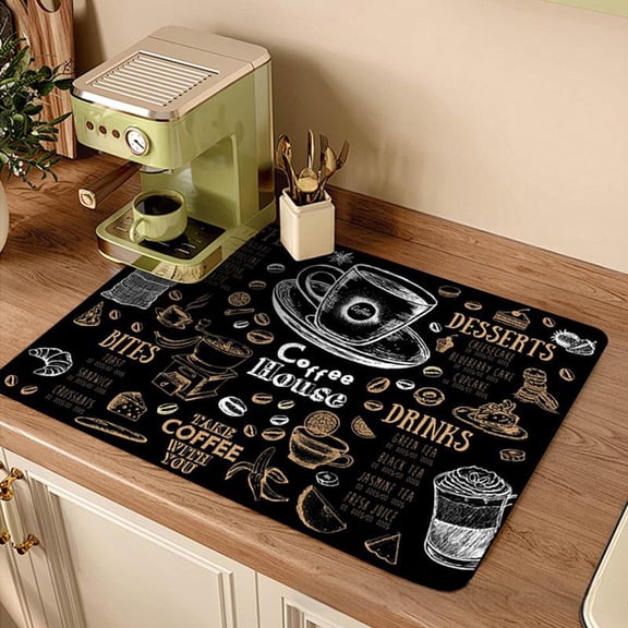 Coffee Bar Mat for Countertops | Dish Drying Mat for Kitchen Counter | Heat Resistant Drainer Mat with Non-slip Rubber Backed | Hide Stain Kitchen Absorbent Draining Mat, 15.74x11.81x0.19in