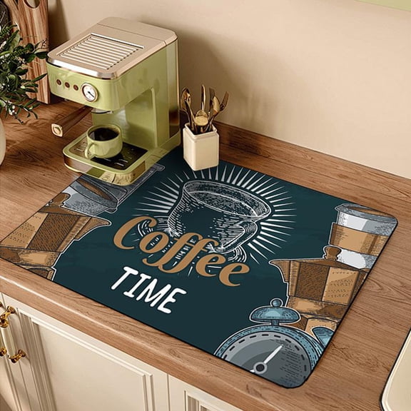 Coffee Bar Mat for Countertops | Dish Drying Mat for Kitchen Counter | Heat Resistant Drainer Mat with Non-slip Rubber Backed | Hide Stain Kitchen Absorbent Draining Mat, 15.74x11.81x0.19in