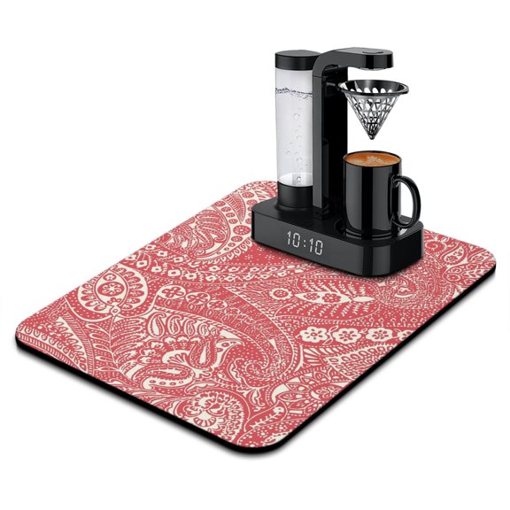 Coffee Bar Mat with Earthy Design - Quick Drying Absorbent Mat with Heat Resistance, Leak Protection, Artistic Room Accent for Rustic Kitchen & Coffee Bar Setup