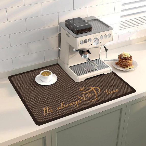 Coffee Bar Mat Hide Stain Rubber Backed Absorbent Drying Mat Modern Kitchen Drying Mat Easy Clean,Fit Under Coffee Maker Machine And Accessories-12"x19",Brown Plaid