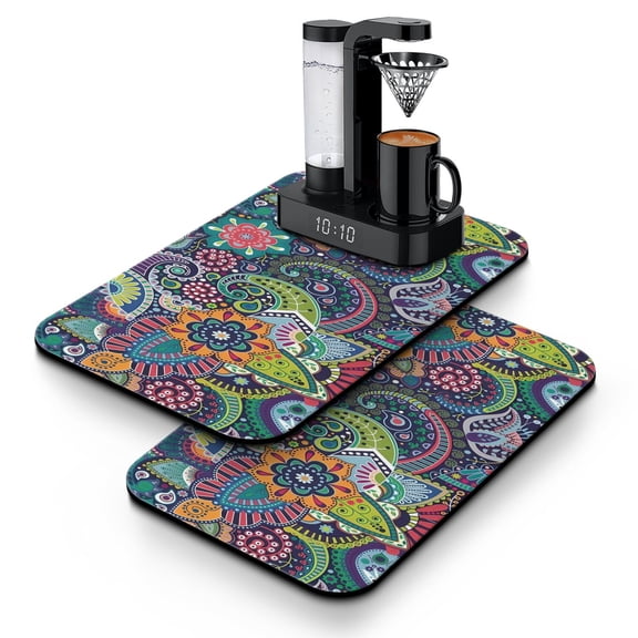 Coffee Bar Mat with Nordic Style Design - Super Absorbent Drying Pad with Non-Slip Back, Leak-Proof, Fast Dry - Coffee Mat for Countertop, Sink, Bar Decor, Minimalist, Artistic, Natural
