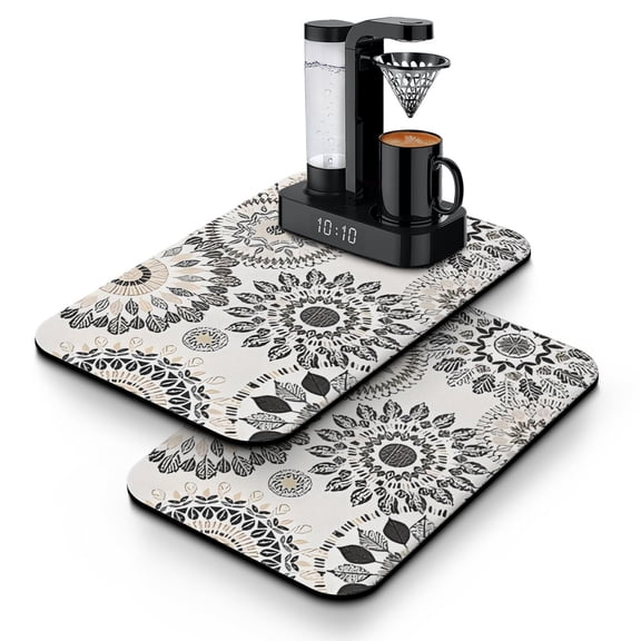 Coffee Bar Mat with Nordic Style Design - Super Absorbent Drying Pad with Non-Slip Back, Leak-Proof, Fast Dry - Coffee Mat for Countertop, Sink, Bar Decor, Minimalist, Artistic, Natural