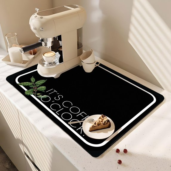 Coffee Bar Mat Rubber Dish Drying Mat For Kitchen Counter Coffee Mat for Home Bar Gift Kitchen Mat Coffee Bar Accessories Decorative Coffee Shop Chocolate Dish Drying Pad 18"" X 24"", Black-5