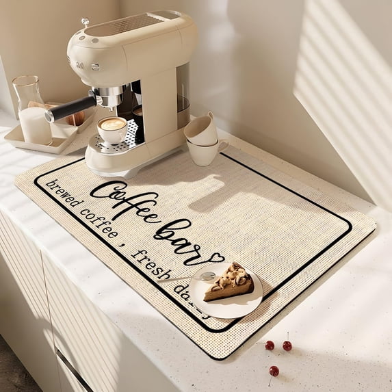 Coffee Bar Mat Rubber Dish Drying Mat For Kitchen Counter Coffee Mat for Home Bar Gift Kitchen Mat Coffee Bar Accessories Decorative Coffee Shop Chocolate Dish Drying Pad 18'' X 24''