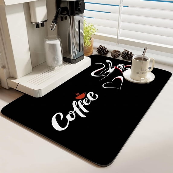 Coffee Bar Mat Rubber Dish Drying Mat For Kitchen Counter Coffee Mat for Home Bar Gift Kitchen Mat Coffee Bar Accessories Decorative Coffee Shop Chocolate Dish Drying Pad 16"X 18"