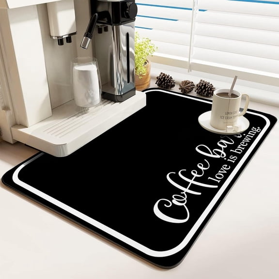 Coffee Bar Mat Rubber Dish Drying Mat For Kitchen Counter Coffee Mat for Home Bar Gift Kitchen Mat Coffee Bar Accessories Decorative Coffee Shop Chocolate Dish Drying Pad 16"X 18"