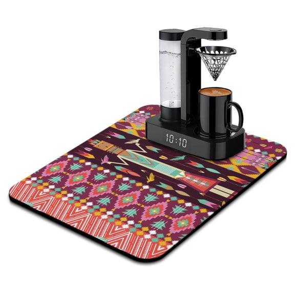 Coffee Bar Mat with Rustic Design - Absorbent & Leak-Proof Diatom Mud Mat for Coffee Station, Durable Under Machine Pad with Quick Dry & Stain-Hiding Surface, Bohemian Touch