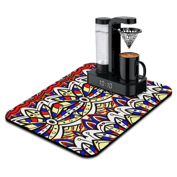 Coffee Bar Mat with Rustic Design - Absorbent & Leak-Proof Diatom Mud Mat for Coffee Station, Durable Under Machine Pad with Quick Dry & Stain-Hiding Surface, Bohemian Touch