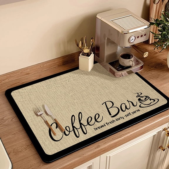 Coffee Bar Mat | Stylish Kitchen Countertop Protector | Decorative Coffee Station Mat with Non-Slip Backing, 11.8 X 15.7 Inches