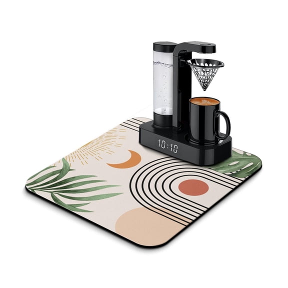 Coffee Bar Mat with Ink Style Design - Quick Dry, Absorbent Diatom Mat for Countertop or Coffee Station, Rustic Home Artistic Room Accent