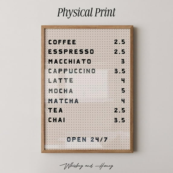 Coffee Bar Menu Art Print, Coffee Bar Art, Kitchen Art, Kitchen Wall Art, Coffee Poster, Cute Home Decor, Coffee Art, Physical Print Wall Art, Modern Wall Decor, 8x12 UNFRAMED