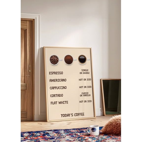 Coffee Bar Menu Art Trendy Kitchen Wall Decor, Unframed Poster