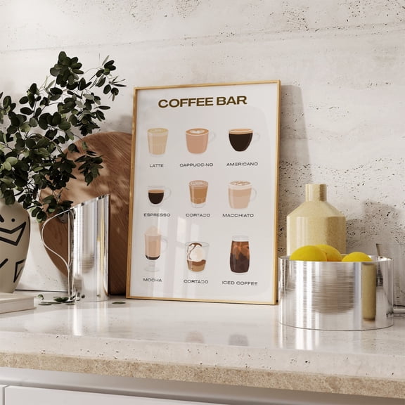 Coffee Bar Menu Modern Coffee Station Kitchen Wall Art Decor, Unframed Canvas 12x16in