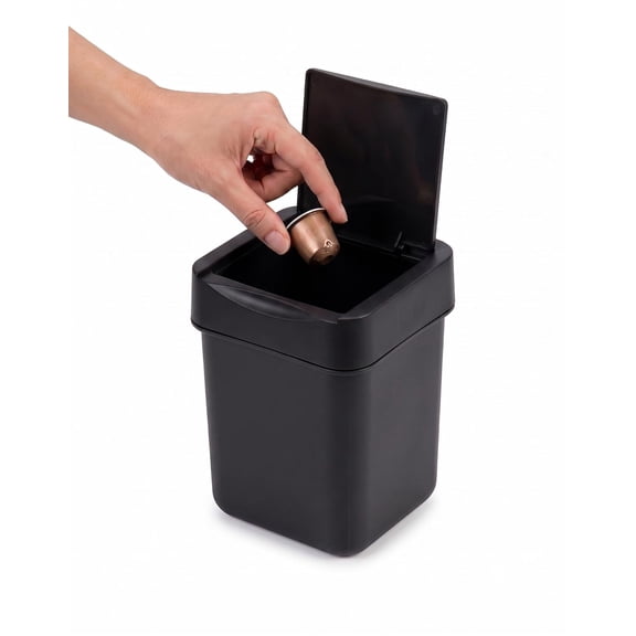 Coffee Bar Mini Trash Can, Vanity, Desk, Countertop, 2 Liter/ 0.5 Gallon, Mini Wastebasket, Garbage Container Bin - Black