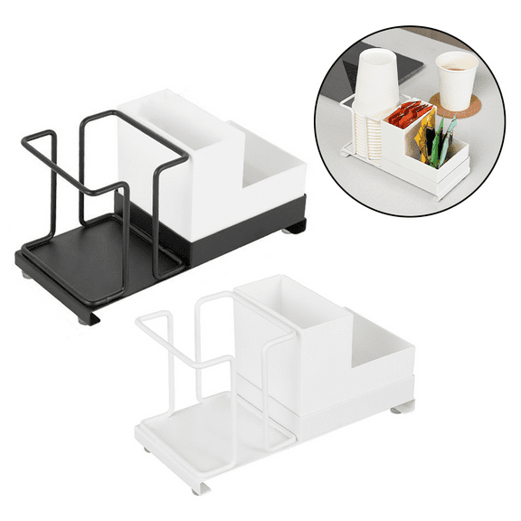 Coffee Bar Organizer Countertop Station Shelf, Multi-functional Coffee Mug Cup Holder Stand,White Accessory Storage Rack for Pantry Countertop Kitchen Office by Fakrich