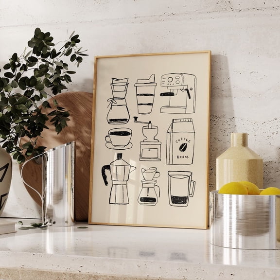 Coffee Bar Print Wall Art Minimal Drawing Kitchen Decor Print Apartment Poster Foodie Print Gift Idea Budget Friendly UNFRAMED PAPER POSTER, Home Decor, Vintage Gift, Living Room Dercor