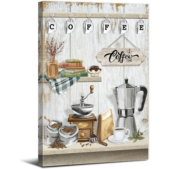 Coffee Bar Sign Canvas Wall Art Vintage Coffee Kitchen Wall Decor Coffee Time Sign Prints Poster Coffee Signs Painting for Coffee Station Family Dining Room Artwork Restaurant Home Decoration 12x16"