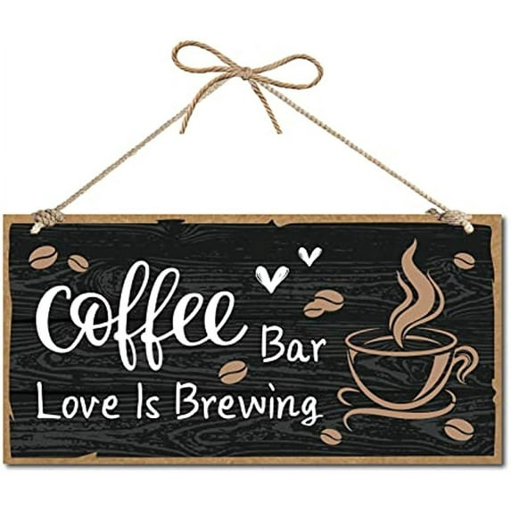 Coffee Bar Sign Decor Wood Home Plaque Hanging Wall Art Wood Board Door Sign Love is Brewing Heart Decorative for Coffee Bar Assecories Shop Farmhouse Kitchen Patio Decoration