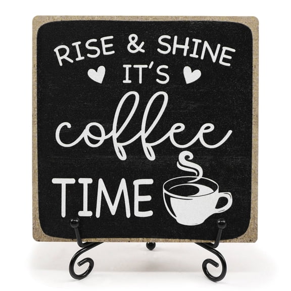 Coffee Bar Sign Farmhouse Coffee Desk Decor Sign Wooden Plaque with Shelves Gift for Home Kitchen Tabletop Decor