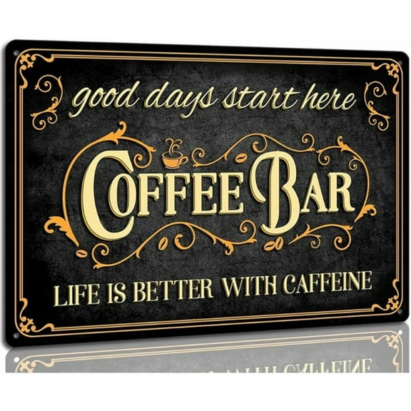 Coffee Bar Sign Hot Chocolate and Tea Vintage Metal Plaque Signs for Kitchen Cafe Pub Home Coffee Station Decor 8 x 12 inch