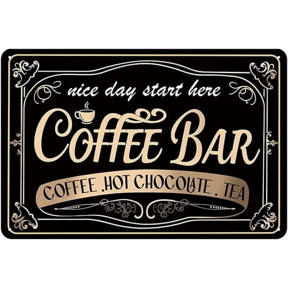 Coffee Bar Signs for Station - Coffee Hot Chocolate Tea Sign, Vintage Metal Sign for Cafe Bar, Kitchen Wall Decor Art Accessories, 8 x 12 inch