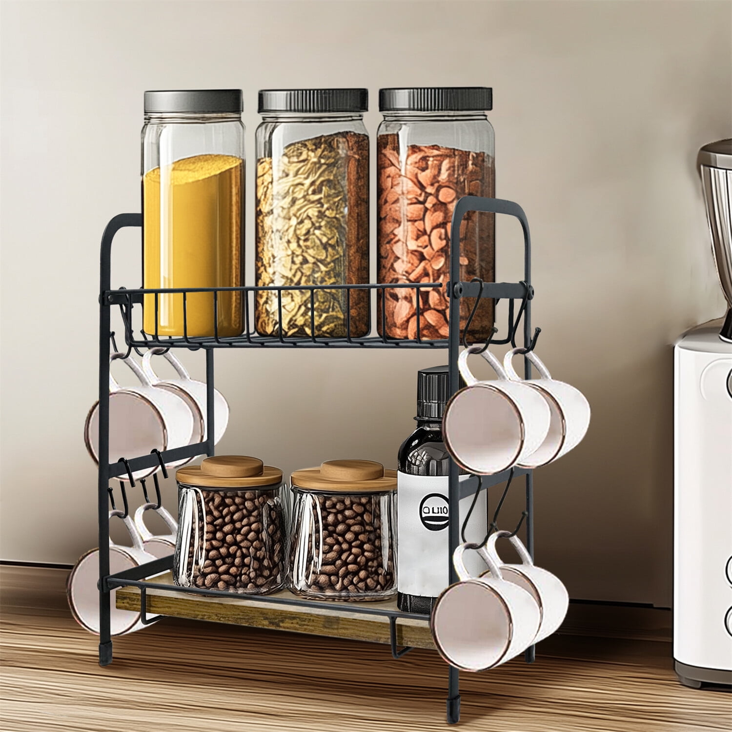 Coffee Bar Station Organizer Mug Cup Holder Stand 2 Tier Mug Tree Rack ...