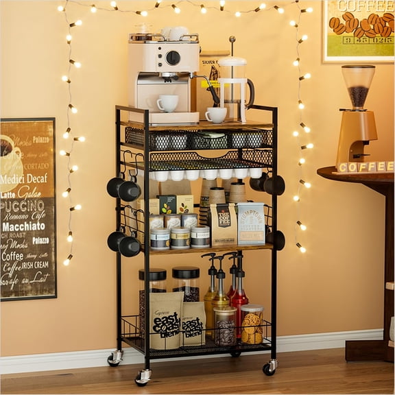 Coffee Bar Station with Storage Drawer - 5 Tier Coffee Table Countertop Organizer for K Cups, Tea Bags, Sugar Storage and Kitchen Cabinets