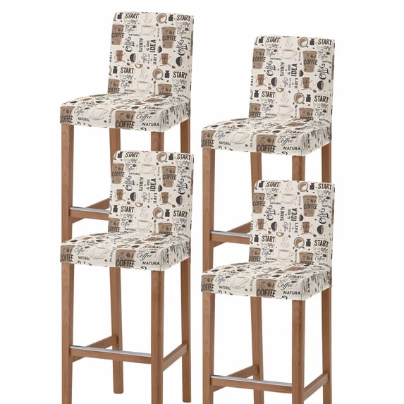 Coffee Bar Stool Covers Set of 4, Brown Beans Cup Dessert Drink Monochrome Stretch Washable Bar Chair Covers with Backs, Removable Pub Counter Height Chair Cover for Kitchen Dining Room Cafe