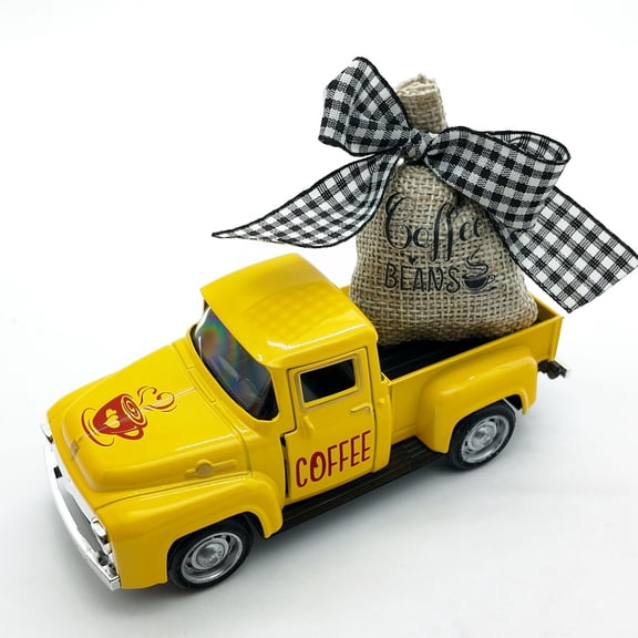 Coffee Bar Table Decoration,Drink Station Classic Metal Truck with Coffee Beans Burlap Sack Ornaments,Rustic Farmhouse Vintage Pickup Car Decor for Tabletop Centerpiece Home Kitchen