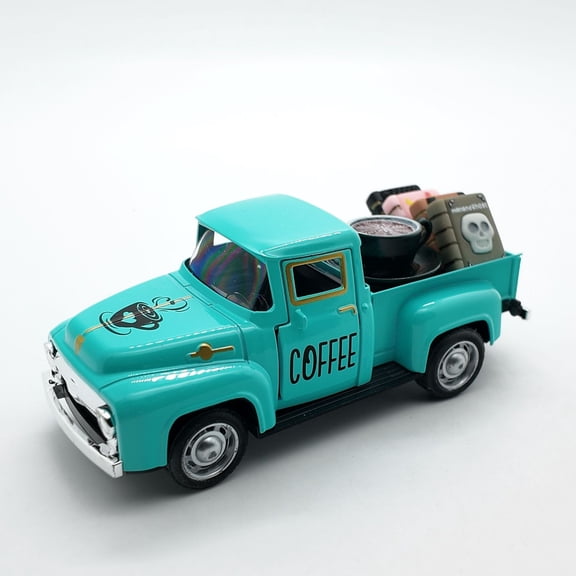 Coffee Bar Table Decoration,Drink Station Classic Metal Truck with Coffee Cup and 4 Books Ornaments,Rustic Farmhouse Vintage Pickup Car Decor for Tabletop Centerpiece Home Kitchen