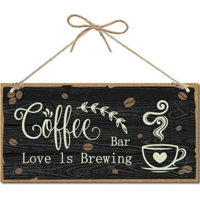Coffee Bar Wood Sign Wood Plaque Hanging Decor for Front Door Sign Rustic Rectangle Wooden Painting Hanging Wall Art with Jute Twine for Spring Home 12 x 6Inch-Love ls Brewing