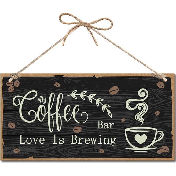 Coffee Bar Wood Sign Wood Plaque Hanging Decor for Front Door Sign Rustic Rectangle Wooden Painting Hanging Wall Art with Jute Twine