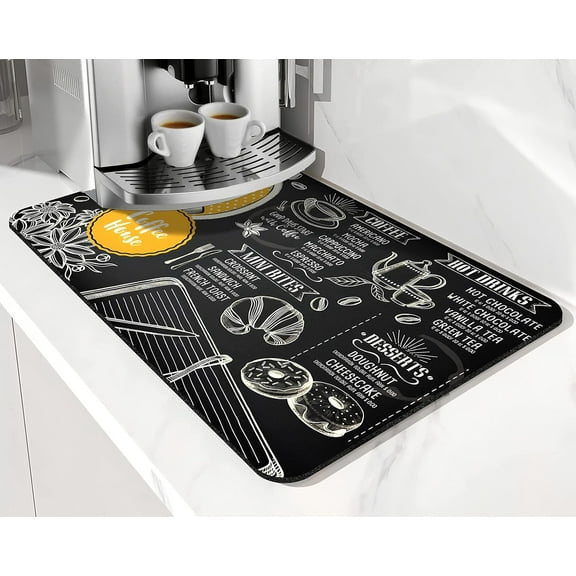 Coffee Bar mat Accessories for Countertop Absorbent Hide Stain Rubber Backed Dish Drying Mats for Kitchen Counter Draining Pad Decor Gift Fit Under Coffee Maker Coffee Pot Espresso Machine (20x12in)