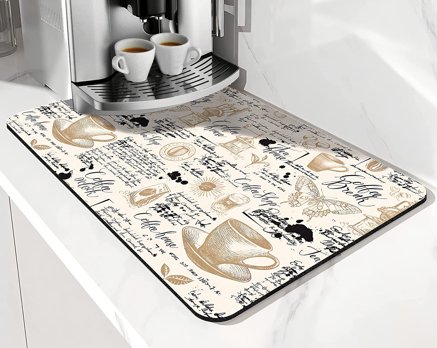 Coffee Mat-No Stains Absorbent Dish Drying Mat for Kitchen Counter-Quick  Dry Rubber Backed Coffee Bar Accessories Coffee Bar Mat Fit Coffee Station