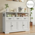 thumbnail image 1 of Coffee Bar with Charging Station, Lofka 51" Kitchen Storage Cabinet, Sideboard Buffet Cabinet with 2 Open Shelves, 4 Doors, 3 Drawers, White, 1 of 9