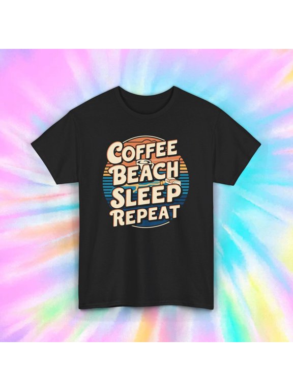 Coffee Beach Sleep Repeat Shirt | Vacation Beach Life Graphic Tee S-5XL
