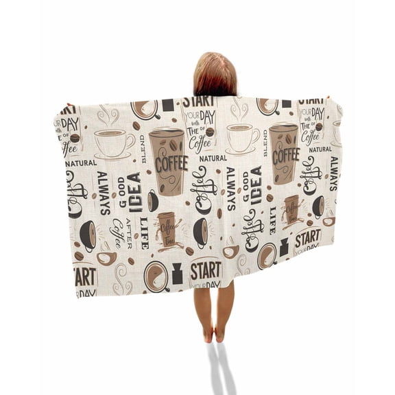 Coffee Beach Towels Oversized Super Absorbent, Brown Beans Cup Dessert Drink Monochrome Lightweight Bath Towel Quick Dry Sets For Bathroom/Pool/Rv Camping/Beach Play/Gym Room/Picnic 35"x70"