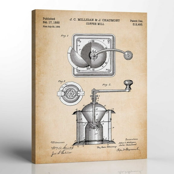 Coffee Bean Art, Patent Coffee Grinder Wall Art for Kitchen, Ready To Hang for Living Room Home Wall Art, C2315b-16x20