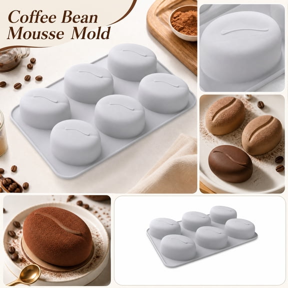 Coffee Bean & Cocoa Bean Shaped Silicone Baking Mold, Silicone Chocolate Mold, Silicone Baking Mold, Silicone Rubber Mold Making, 6-Cavity Thick 3D Mousse Tray 11X7 Inch,